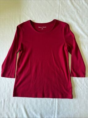 Rebecca Malone Raspberry Red Scoop Neck 3/4 Length Sleeve Top